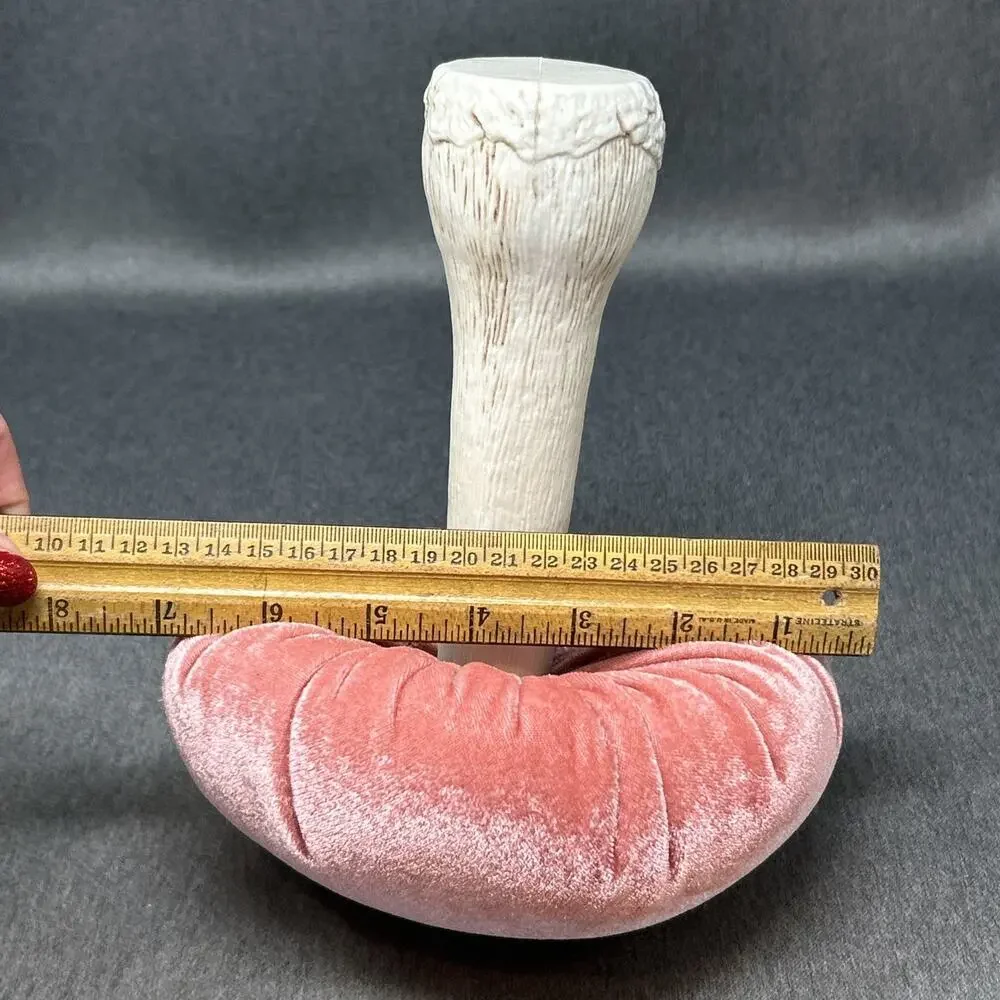 Velvet Mushroom Figurine Pink Plush Cottage Core Woodland Tabletop Decor 8 Inch